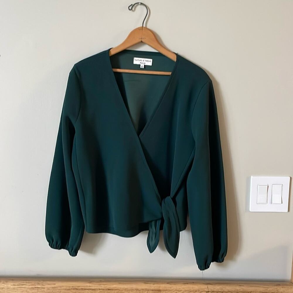 MADEWELL V-Neck Emerald Green Wrap Long Sleeve Blouse Size L